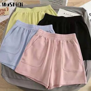 Quần Short Thể Thao Lưng Cao Ống Rộng Màu Trơn Thời Trang Mới Cho Nữ