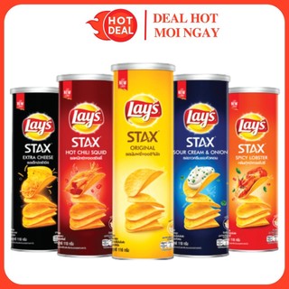 Snack Lay's Stax Khoai Tây Chiên Vị Mực Ống/Tự Nhiên/ Mực Cay/Kem Chua Hành Tây Hộp 105G