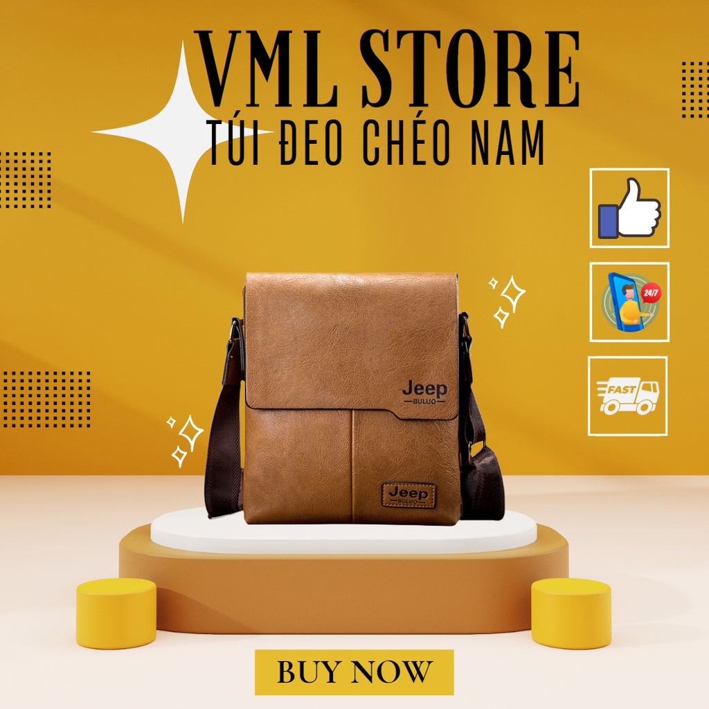 Túi đeo chéo nam da Jeep VML-003,màu đen,nâu,kaki ,Túi chéo thời trang phong cách hàn quốc