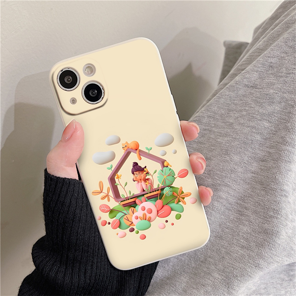 Ốp lưng Iphone viền vuông Cô gái dưới mái hiên siêu xinh cho iphone 6/7/8Plus X XS xr xsmax 11/12/13/14pro promax e5363