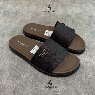 Dép Lê, Dép Quai Ngang Nam Manado, Quai Khâu Liền Đế, Quai Da Bò, Đế Cao Su Mềm - Mã MND20 Nâu Đen