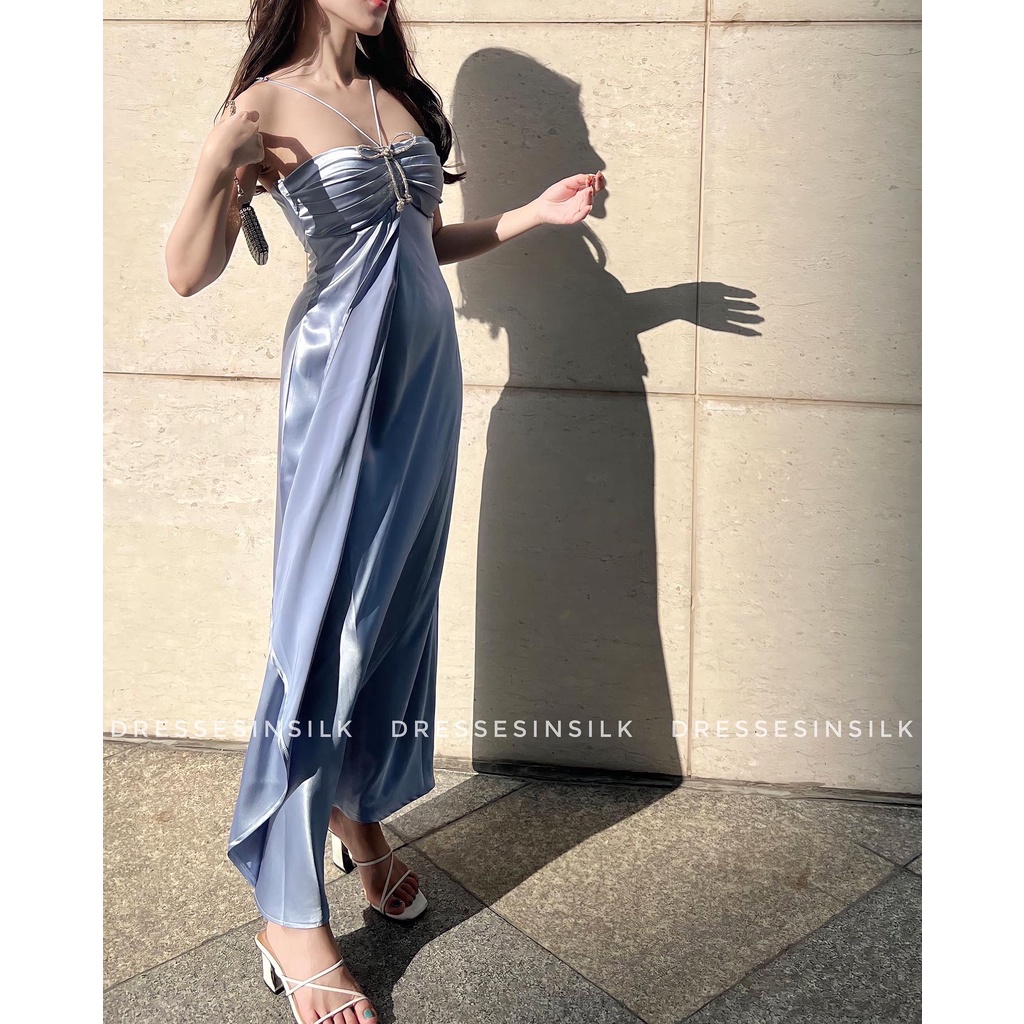 Đầm Lụa Nơ Đá Có Mút