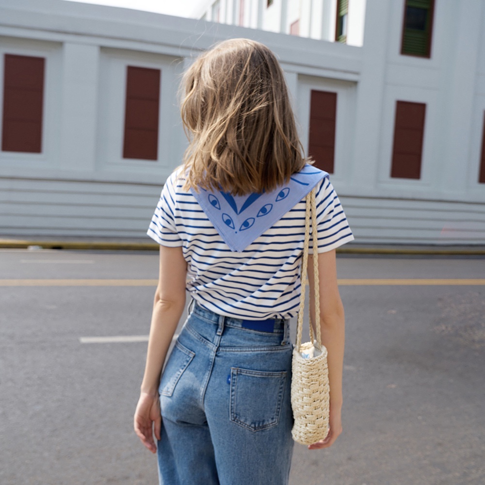 TheBlueTshirt - Áo Thun Tay Ngắn Hoạ Tiết Sọc Trắng Xanh - Number 6 Short Sleeve - Signature Blue Stripe