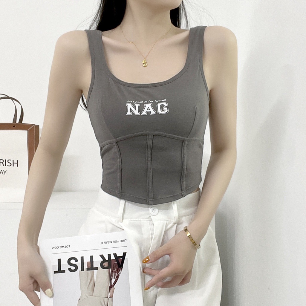 Áo 2 dây nữ kèm đệm lót, Áo ba lỗ croptop cổ vuông có đệm ngực,Chất liệu Cotton mềm mịn co giãn tôn dáng,Áo diện hè xinh