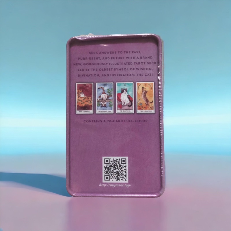 Bộ Bài Cat Tarot cards có mạ vàng, Tarot mèo 78 lá cơ bản, hộp thiếc