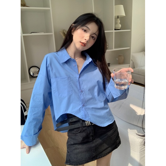 QKOOLE Áo sơ mi nữ  dài tay cổ bẻ dáng rộng thời trang Hàn Quốc