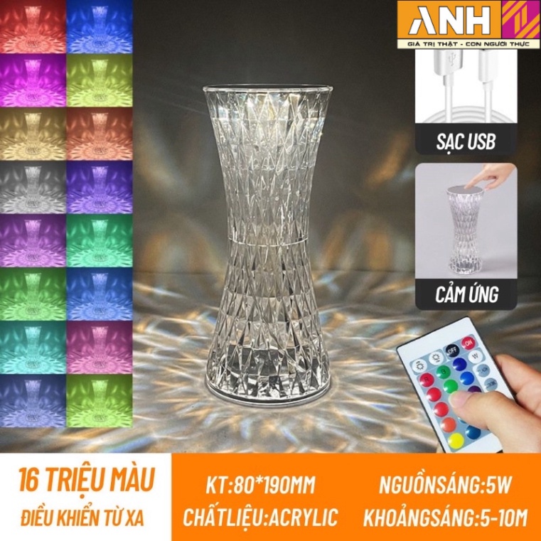 Đèn màu pha lê cảm ứng, đèn ngủ kim cương LED, đèn ngủ acrylic trang trí nhà đèn ngủ pale 16 màu