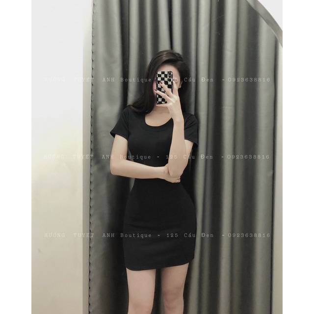 Váy body dáng ngắn trơn basic cổ U