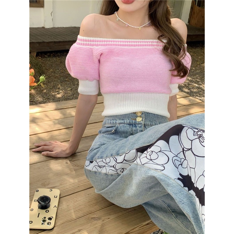 Lalisas Áo Dệt Kim Ngắn Tay Ôm Eo Phong Cách retro Thời Trang Hàn Quốc Cho Nữ