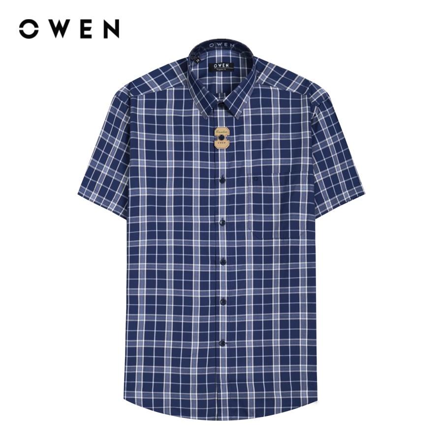 OWEN - Áo sơ mi ngắn tay Regular Fit Navy Bamboo - AR230053NT