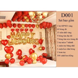 [Tặng Quà Bơm+keo+RuyBăng] Set Bóng Trang Trí Phòng cưới Happy Wedding !