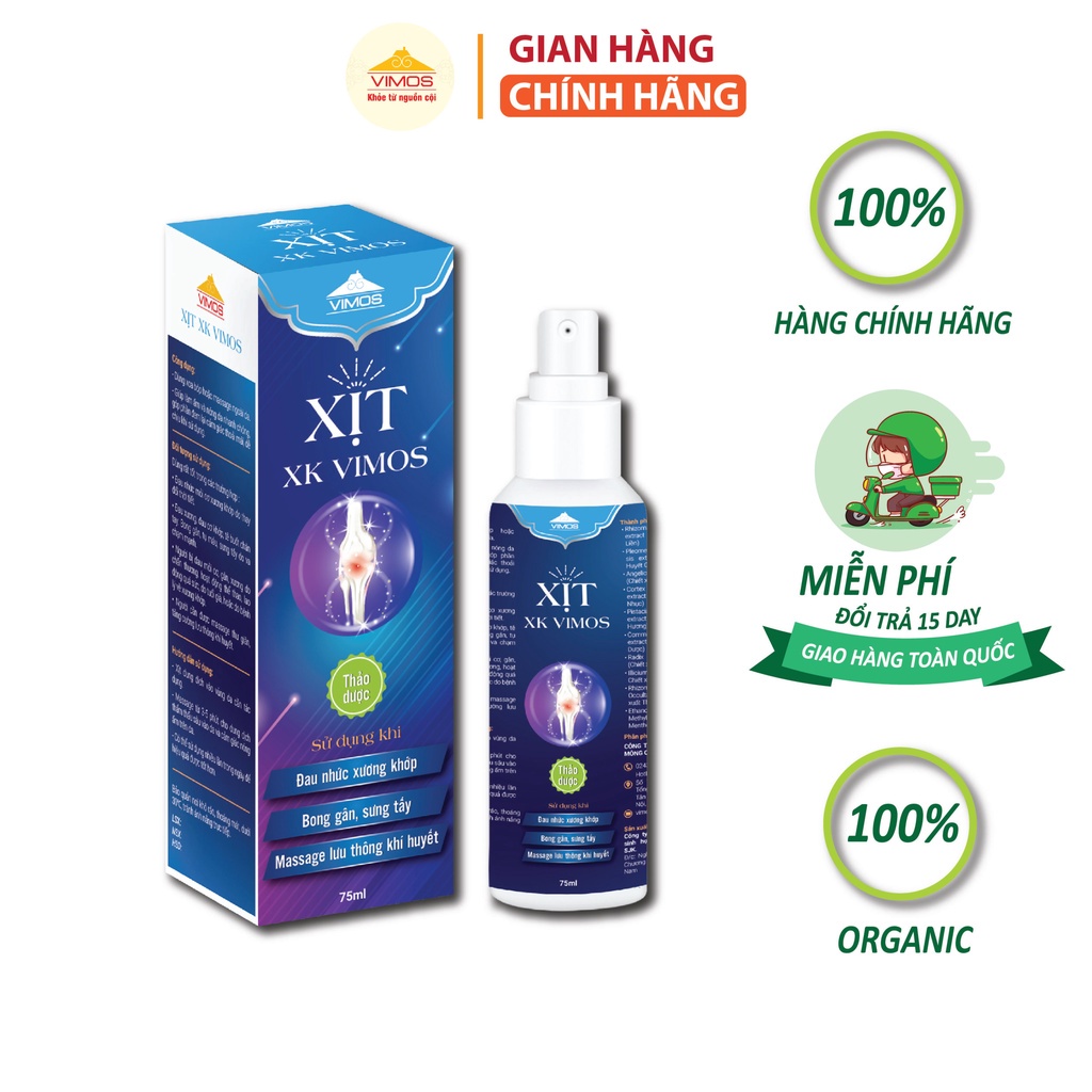 Xịt giảm đau xương khớp VIMOS giúp giảm đau nhức mỏi cơ xương  tăng cường lưu thông khí huyết lọ xịt 75ml