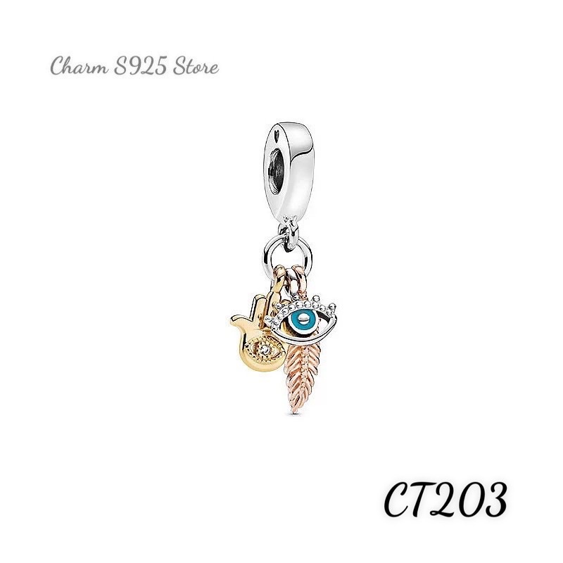 charm pan treo mắt phối 3 màu bạc s925 cao cấp
