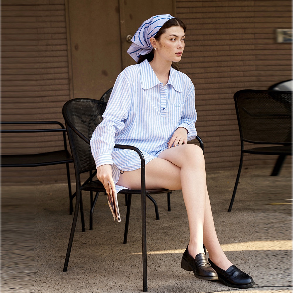 TheBlueTshirt - Áo Sơ Mi Nữ Sọc Xanh Trắng Vải Lanh - Linen Tunic Shirt - Blue Striped