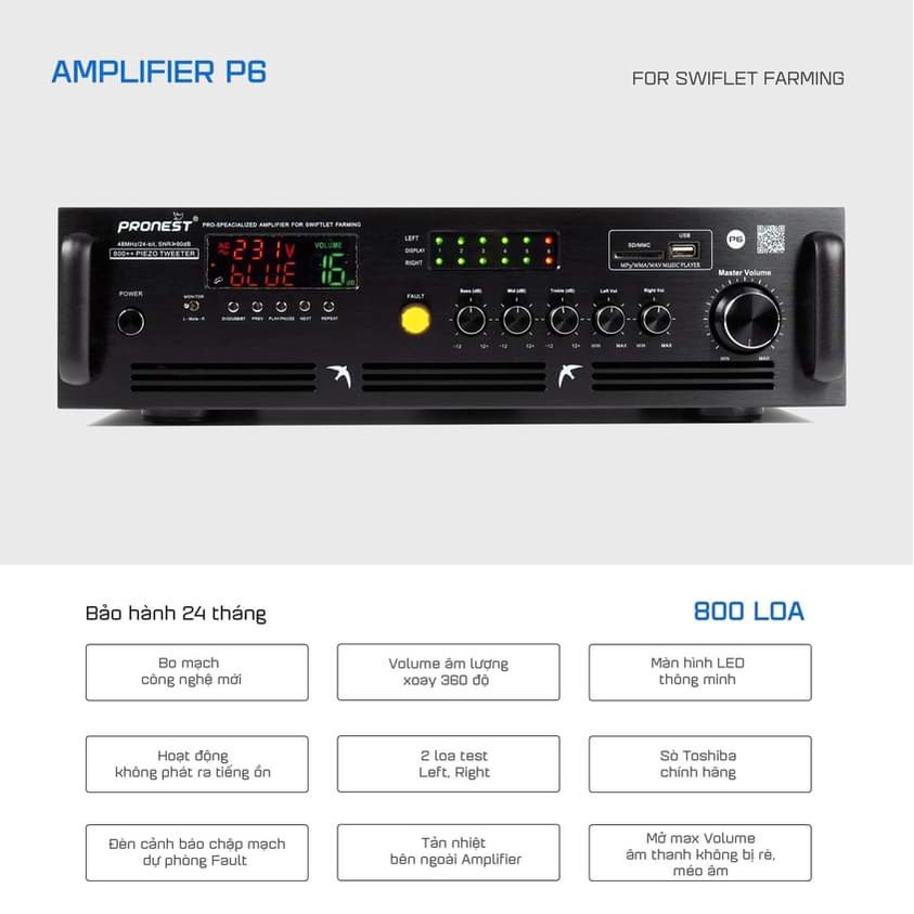 Amply PRONEST P6 ⚡ chất lượng ⚡ Chuyên dụng cho nhà nuôi chim yến Công suất 800 loa Phiên bản 2 - Hàng nhâp khẩu