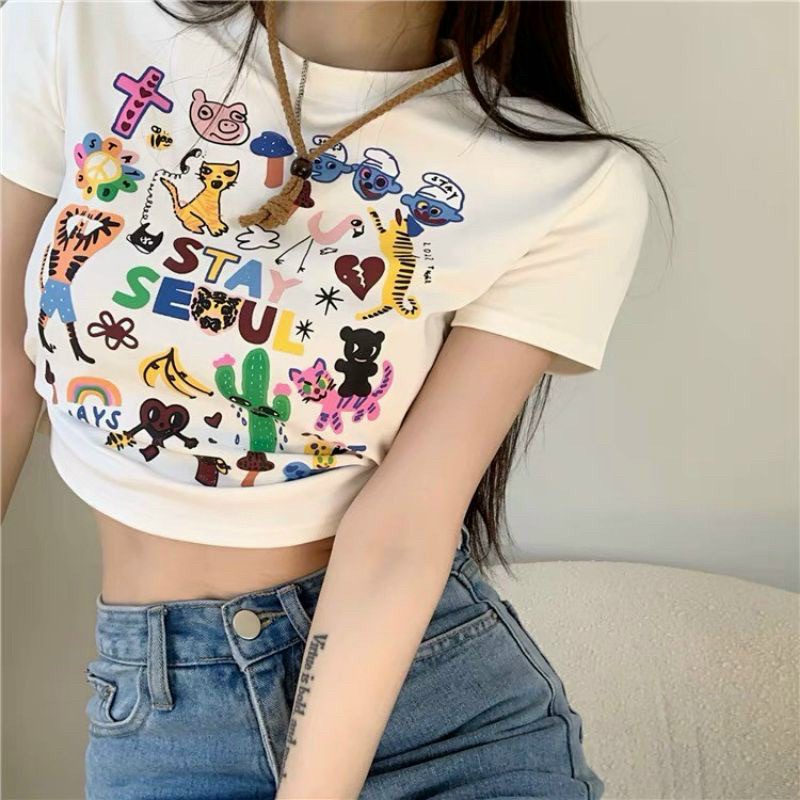 Áo Thun CropTop Tay Ngắn Cổ Tròn Dáng Croptop Ôm In Họa Tiết More Than Paradise Thời Trang Cho Nữ - AO0156