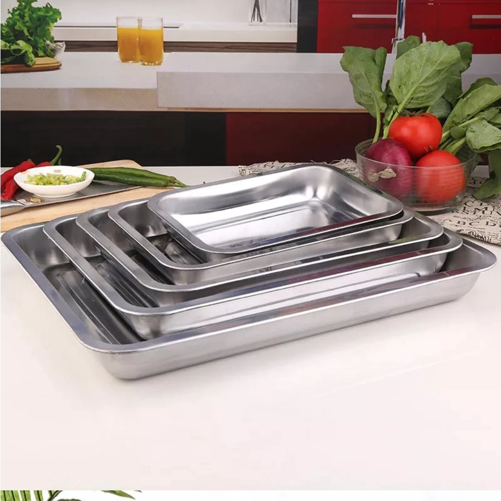 Khay inox cao cấp nhiều kích cỡ sâu 4.8cm