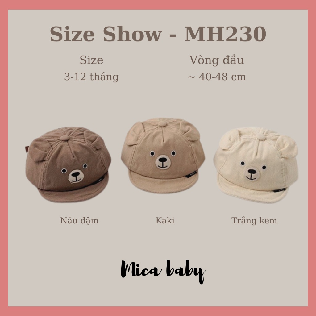 Mũ lưỡi trai trẻ em hình mặt cún chất kaki có nấc điều chỉnh đáng yêu cho bé MH230 Mica baby