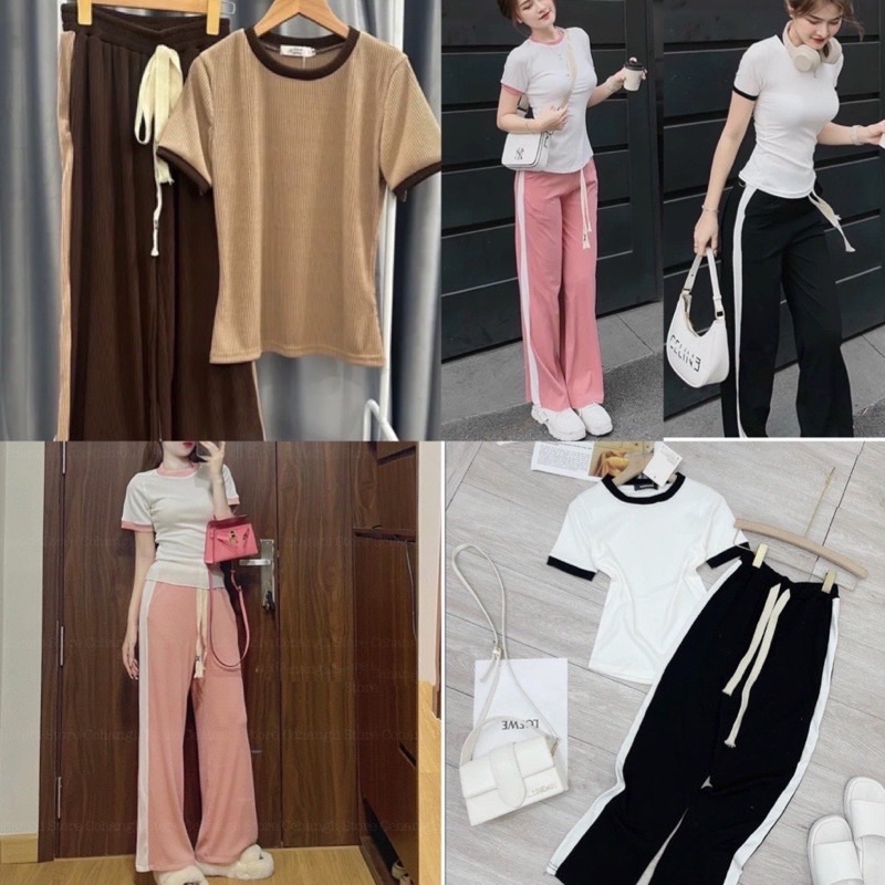 Sét bộ nữ 2 món gồm áo và quần dài lưng thun kiểu phối sọc chất vải thun gân len 4 chiều FreeSize feedback - Bảo An Shop