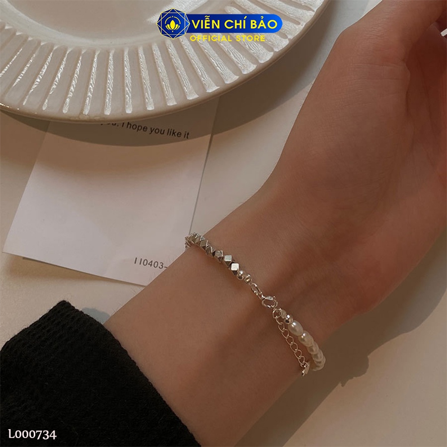 Lắc tay bạc nữ bi đa giác trái châu chất liệu bạc Ý 925 thời trang phụ kiện trang sức Viễn Chí Bảo L000734