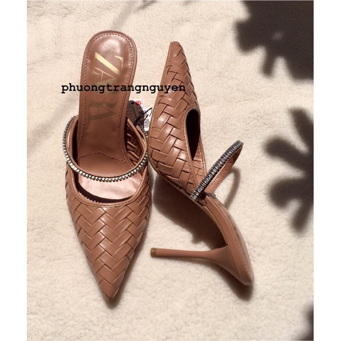 🍒HÀNG CÓ SẴN🍒GIẦY ZARẢ CHÍNH HÃNG MULES QUAI ĐAN ĐÍNH ĐÁ