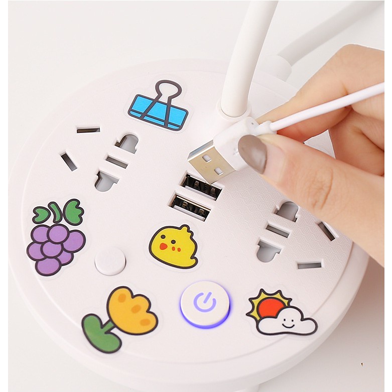 Đèn ngủ để bàn kèm ổ cắm điện đa năng, cổng USB sạc nhanh Ráp công tắc tắt bật riêng, dây dài 2.8m an toàn, chống giật
