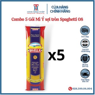 Combo 5 Gói Mì Sợi Tròn Spaghetti Số 8 - 500Gr Divella Ý