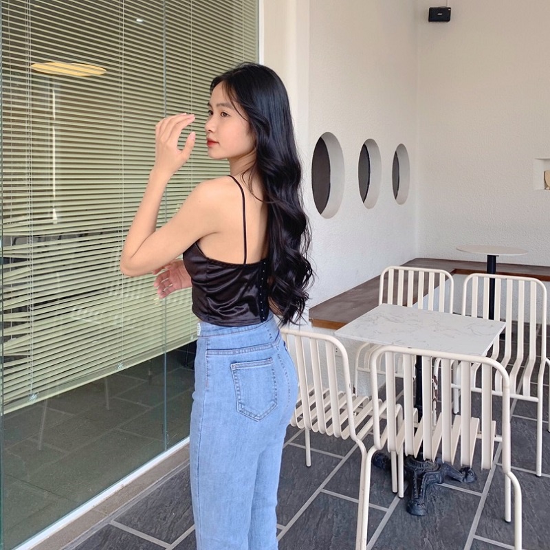 Áo Dáng Ngắn Hai Dây Hở Lưng Quyến Rũ Cổ Xẻ Sâu Cho Nữ