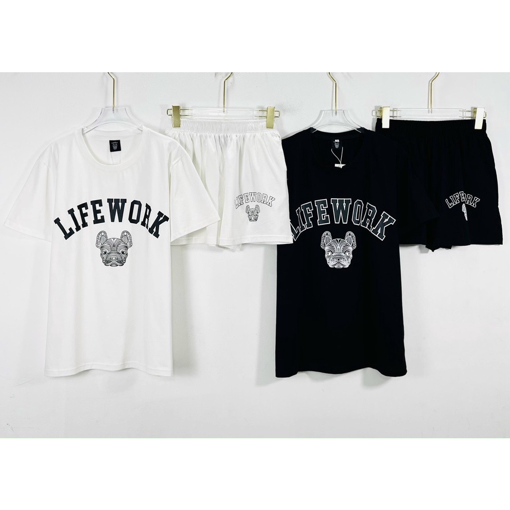 Set Áo Quần Cotton Tay Ngắn In Hình Chó Dn.Storevnxk