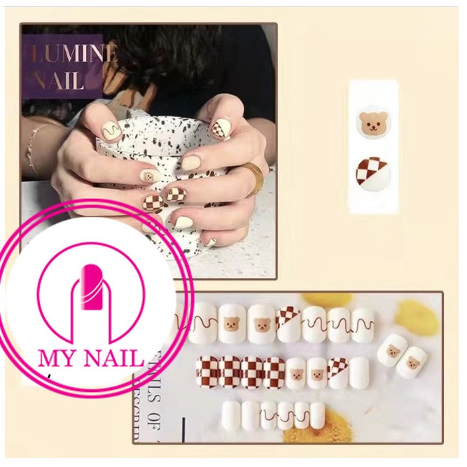 Móng Tay Giả My Nail Hình Gấu Cute Hộp Nail Box 24 Móng Giả Kèm Theo