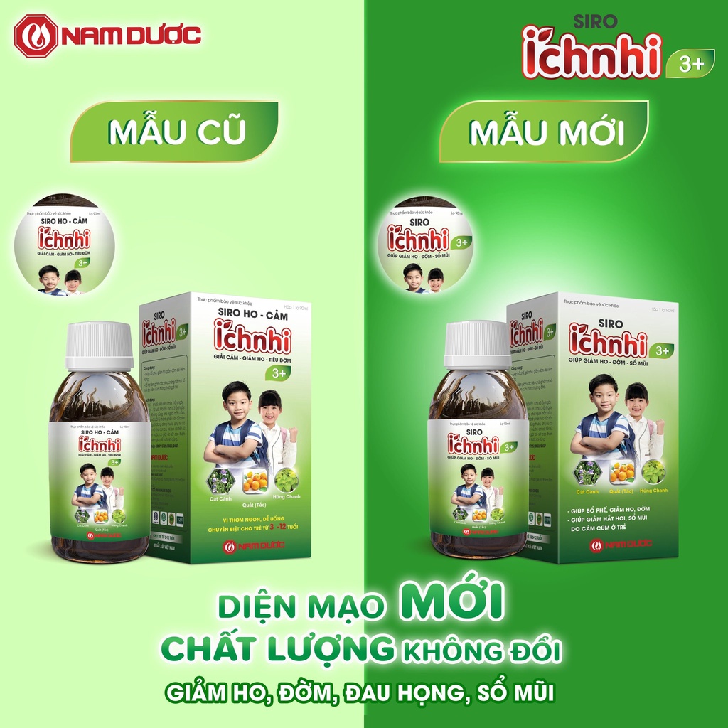 Siro ho cảm Ích Nhi 3+ chai 90ml hỗ trợ giải cảm, giảm ho, tiêu đờm, giảm sổ mũi, phòng cảm lạnh cho bé trên 3 tuổi