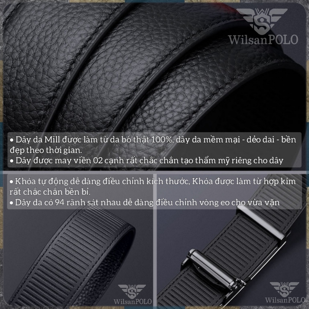 Thắt Lưng Nam Dây Lưng Da Bò cao cấp Wilsan POLO, Dây nịt nam bản nhỏ khóa tự động phong cách Hàn Quốc WS06