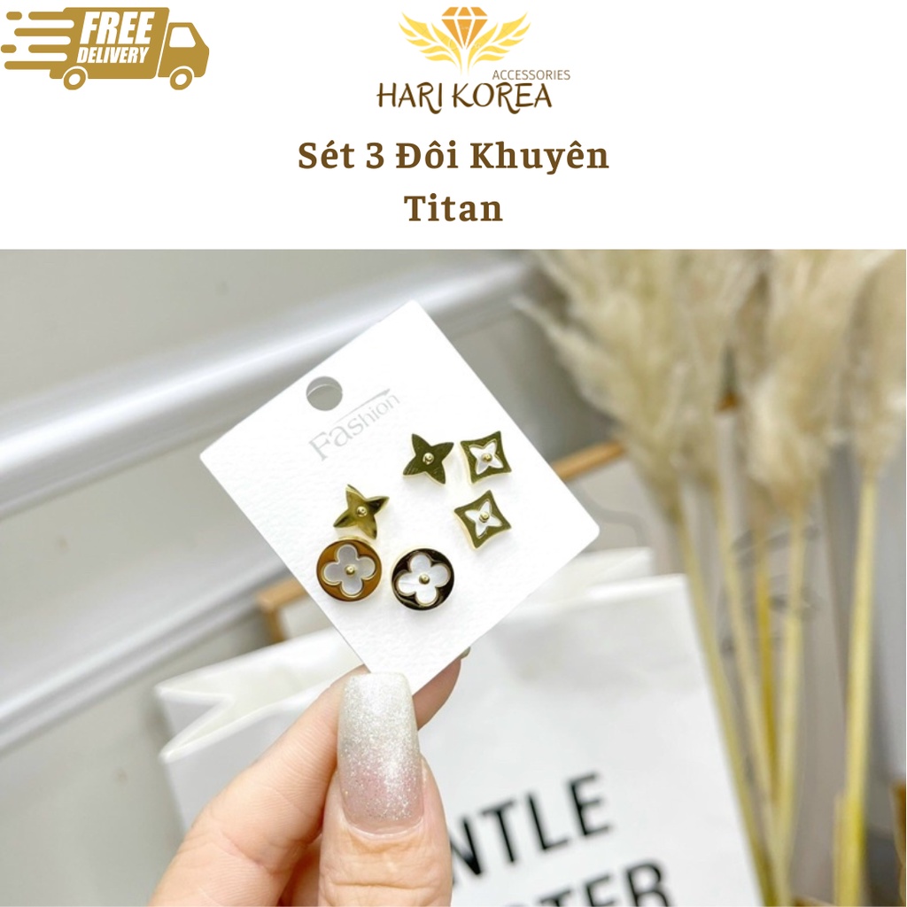 Sét 3 đôi bông tai xinh / khuyên tai hotgirl / phụ kiện trang sức Hari korea accessories