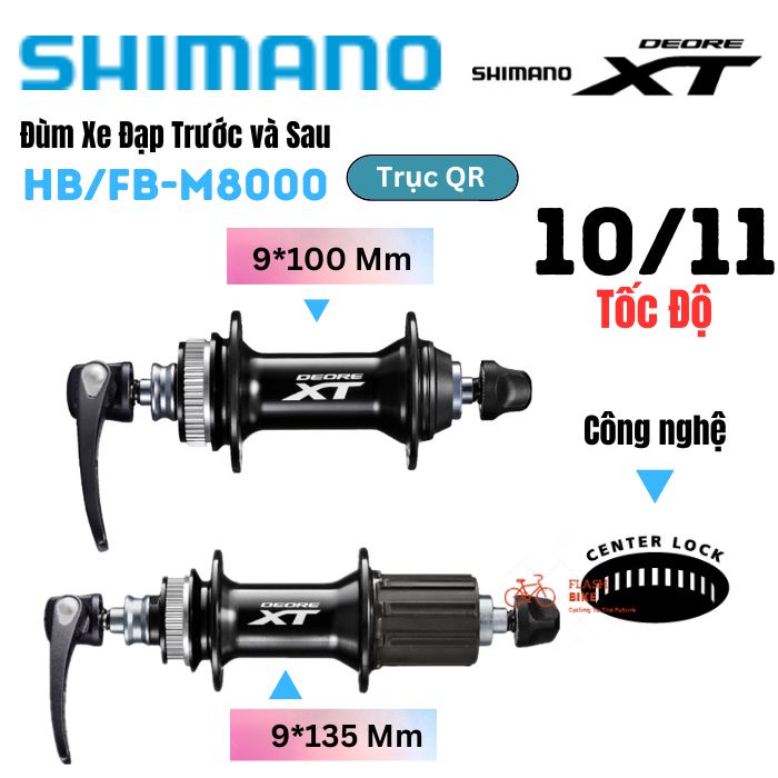 Hub/Moay Ơ/ Đùm Xe Đạp Shimano DEORE XT HB/FH M8000 Phanh Đĩa Center Lock 32 Lỗ Qr 9x135 Mm 10/11 Tốc Độ Dành Cho Xe MTB