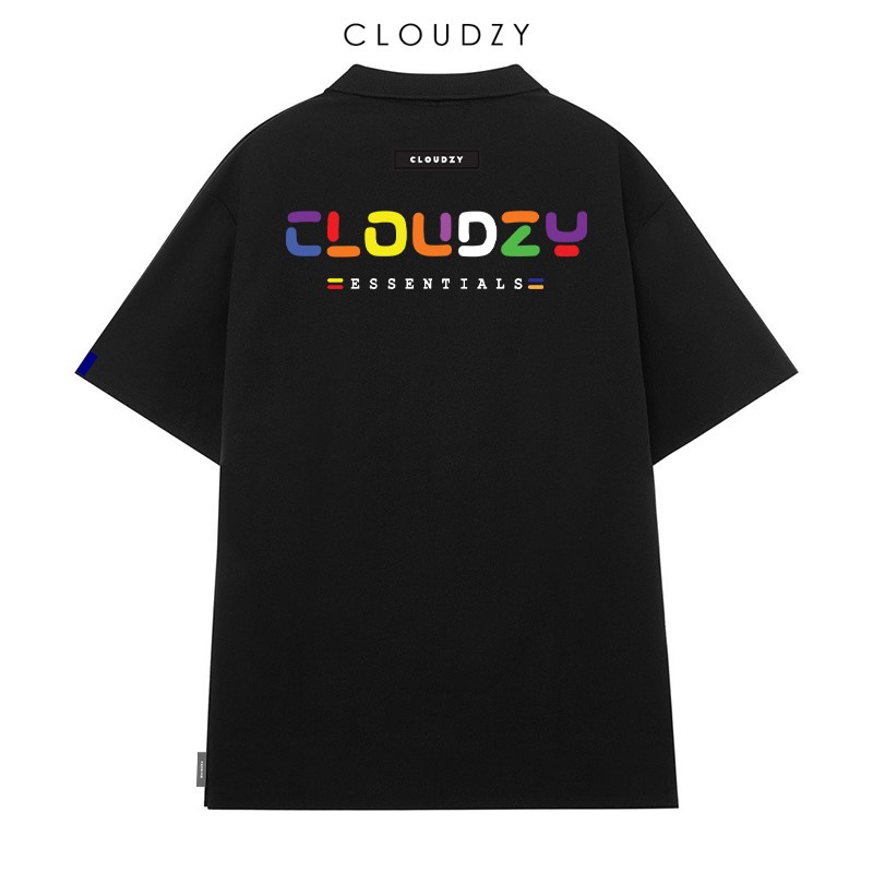 Áo phông polo nam nữ thun có cổ local brand unisex đen trắng đẹp oversize tay lỡ 100% cotton POLO RAINBOW CLOUDZY