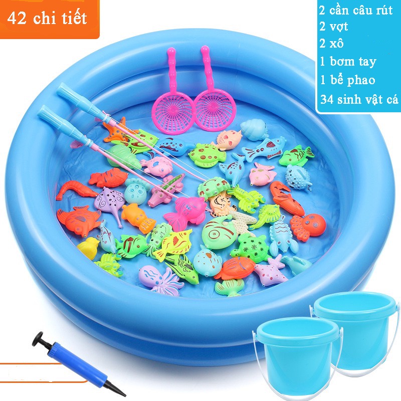Bộ Đồ Chơi Câu Cá Cho Bé 42 Chi Tiết Có Gắn Nam Châm Bao Gồm Cần Câu Nhựa, Bể Phao 2 Tầng Cho Trẻ Thỏa Thích Vui Chơi