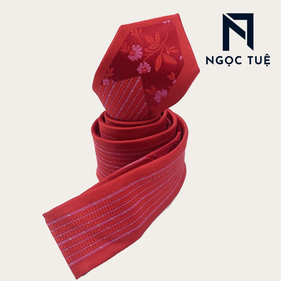 Cà Vạt Nam (CV - 50) Màu Đỏ Tươi Hoa Văn Thời Trang (Ngọc Tuệ Shop)