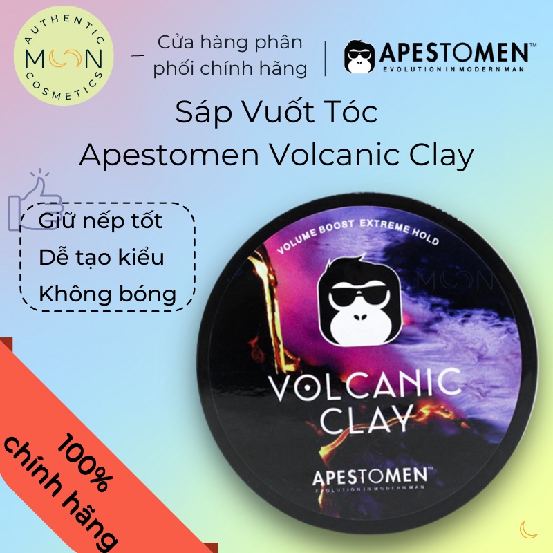 Sáp Vuốt Tóc Nam Volcanic Clay - Apestomen 80g - Tạo kiểu không lo bết tóc - Chống xẹp khi đội mũ bảo hiểm - Chính Hãng