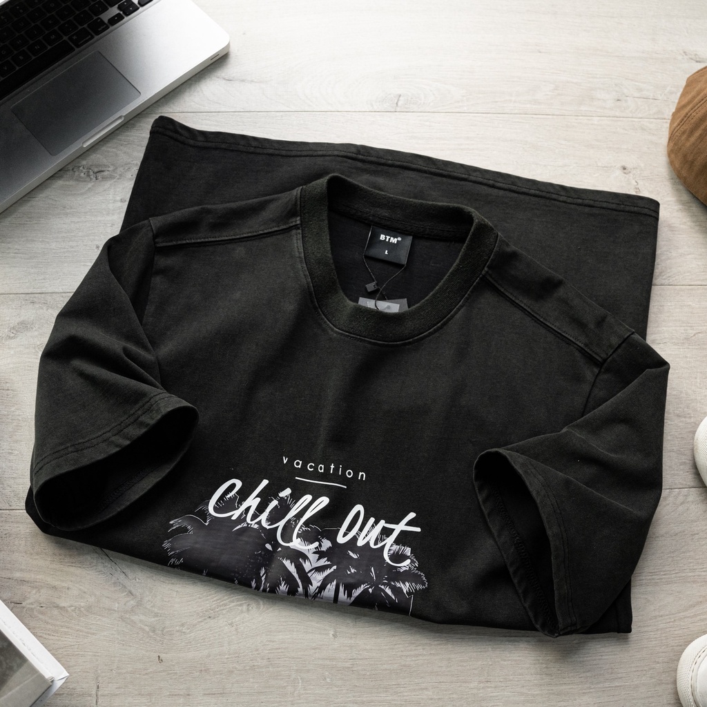 Áo thun thời trang nam, áo phông nam tay lỡ wash màu bụi cá, chất cotton dày mịn