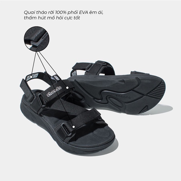 SHONDO | Sandal Shondo nam nữ full đen F8M1111