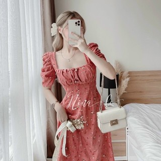 Váy lụa hoa nhí xếp ly ngực ( có mút )