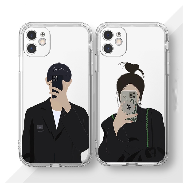 Ốp Điện Thoại Trong Suốt couple selfie đáng yêu Chống Sốc Cho iPhone 11 13 Pro Max 12 Pro Max 7Plus xr u151