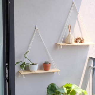 Kệ gỗ treo tường dây thừng decor trang trí nhà cửa