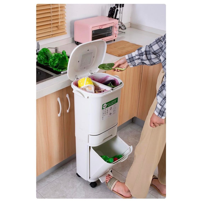 Thùng rác thông minh chia ngăn chia tầng nhà bếp, chất liệu nhựa PP dung tích 29L 32L 42L