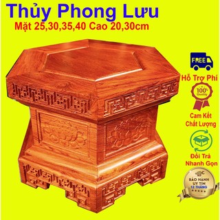 Đôn kỷ đế mặt lục giác chiện trạm sen gỗ hương cao 20,30cm