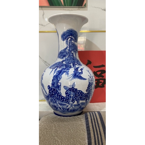 Bình hút lộc chiêu Tài Lọ hoa dáng củ tỏi sứ Bát Tràng men lam cổ vẽ tích xưa cao 46 48 51 cm