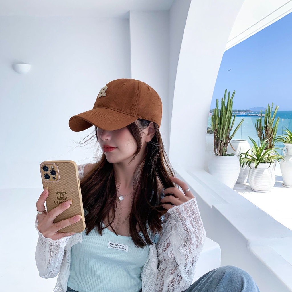 Mũ lưỡi trai  kaki thêu chữ R chuẩn fom thoáng mát, chống nắng cho mùa hè - Nalita shop