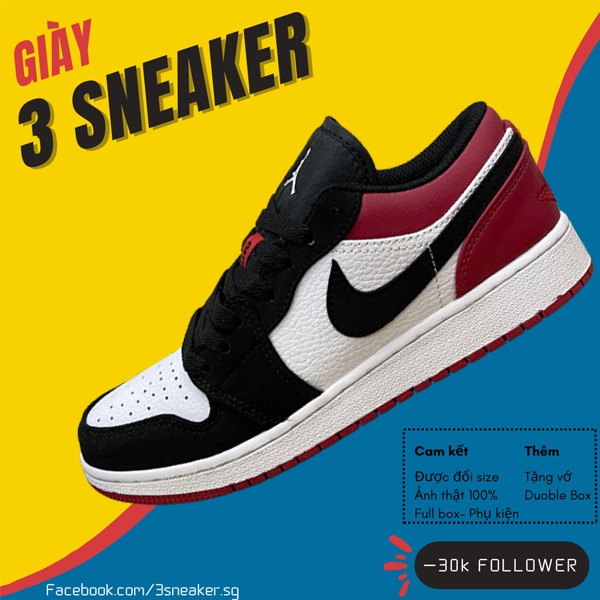 Giày Nyke Air Jordan 1 Low Black Toe, JD Thấp Đen Đỏ Bản Đẹp , Fullbox, Full Phụ Kiện