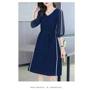 đầm suông xòe nhẹ thắt nơ eo tay lửng quý cô dự tiệc ( thời trang lolitaxinh) n323