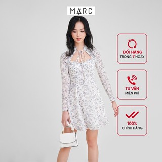 Đầm nữ MARC FASHION voan họa tiết tay dài cutout cổ FAVH042921